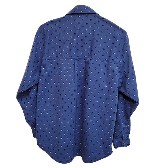 Ilio Vintage Blue Long Sleeve Button‑Up Shirt M Abstract Micro Pattern Retro - Picture 4 of 11